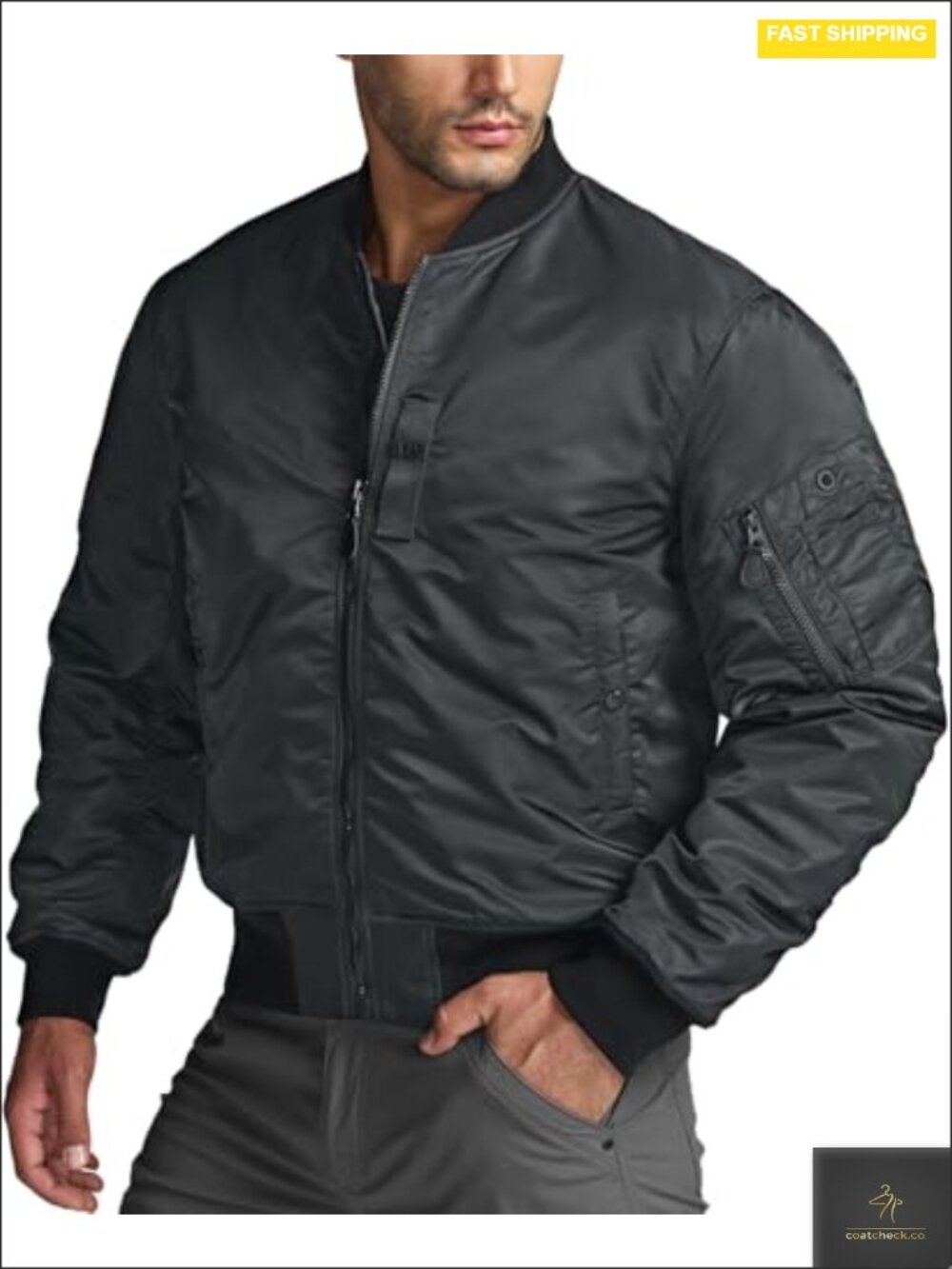 Men's Water-Resistant Padded MA-1 Bomber Jacket Zip-Up Windbreaker with Pockets